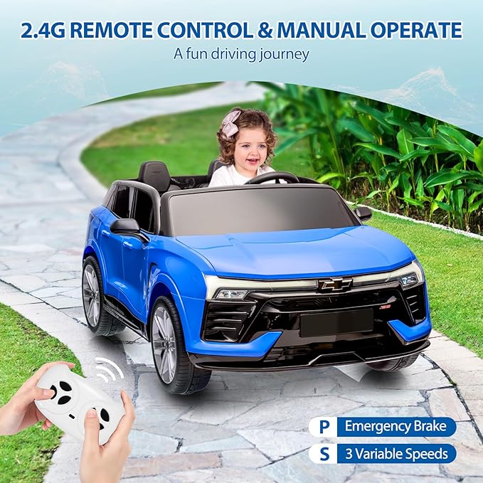 Jojoka Baby Car 24V 2-Seater SUV Licensed Chevrolet Blazer Ride On Toy w/Parent Remote Control,4xSpring Suspension, Wireless Music, Electric Vehicle Car for Kids Ages 3-8,Blue-CubbioJoy