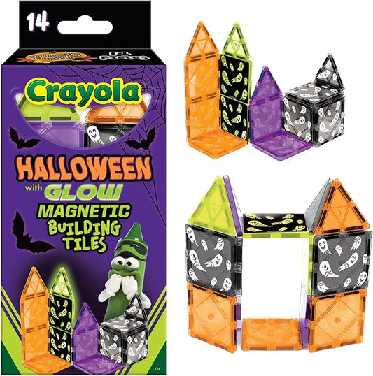 CreateOn Crayola Halloween Glow in The Dark Magnetic Tiles Set, Building Set for Kids, STEM Toys for Boys and Girls Ages 3 and Up, 14-Piece Set-CubbioJoy