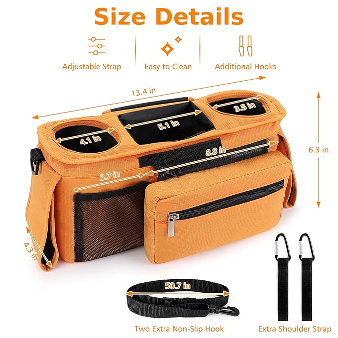 Accmor Universal Stroller Organizer with Insulated Cup Holder Detachable Phone Bag and Shoulder Strap,Stroller Bag Caddy Organizer Fits for Uppababy, Baby Jogger, Britax Strollers-CubbioJoy