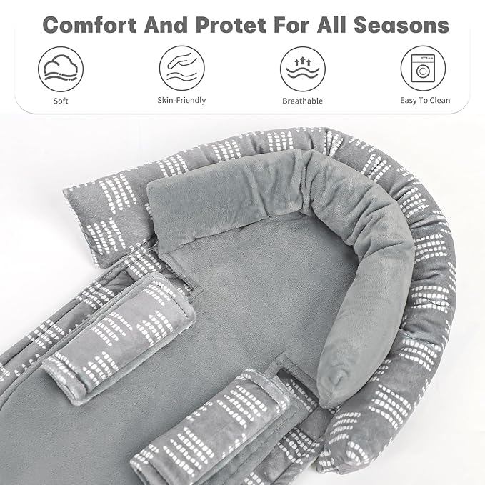 Infant Car Seat Insert, HNHUAMING Baby Car Seat Head & Body Support with 2 Strap Pads, Ultra Soft Newborn Preemie Carseat Insert Cushion for Girls Boys, Fits Car Seat, Stroller, Swing, Bouncer, Gray-CubbioJoy