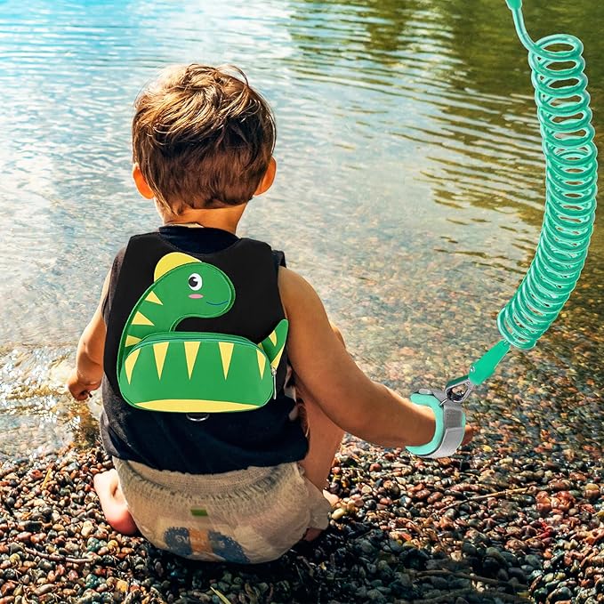 Accmor Toddler Harness Leash + Anti Lost Wrist Link, Cute Dinosaur Kids Harness with Leash, Adorable Child Harness Leash Wristband Strap Belt Protector for Baby Boys Girls to Outdoor Travel-CubbioJoy