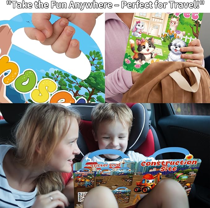 6 Set Reusable Sticker Books for Toddlers 2-4,1-3, Kids 3D Puffy Stickers (Dinosaurs, Forest, Town, Pets, Construction, Insects), Sticker Activity Books-CubbioJoy