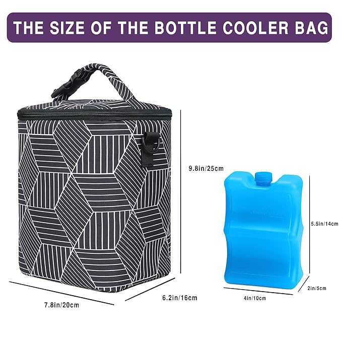 Breastmilk Cooler Bag with Ice Pack Fits 4 Baby Bottles Up to 9 Ounce Insulated Baby Bottle Bag Breast Milk Cooler on The Go with Strap Baby Bottle Cooler Bag for Nursing Mom Daycare or Travel-CubbioJoy
