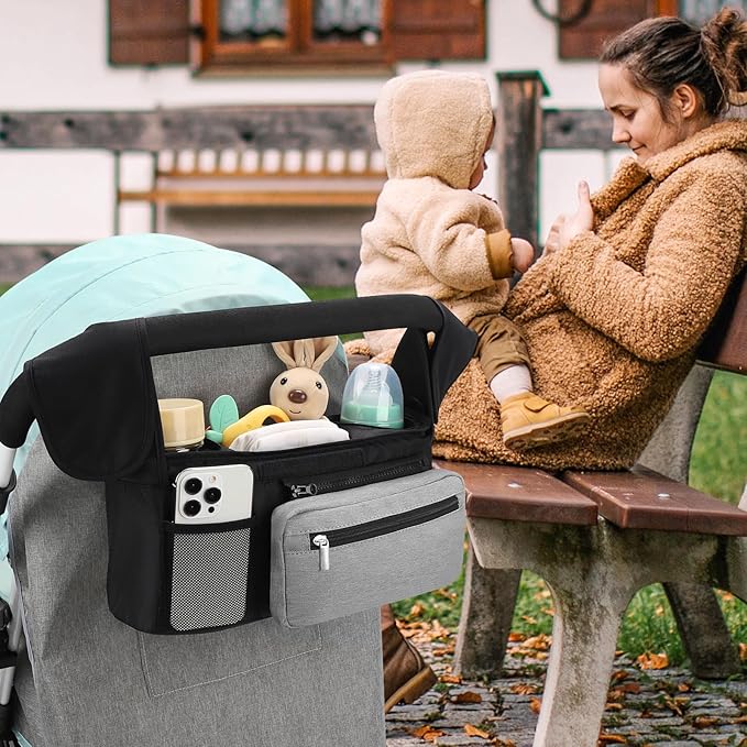 Accmor Universal Stroller Organizer with Insulated Cup Holder Detachable Phone Bag and Shoulder Strap,Stroller Bag Caddy Organizer Fits for Uppababy, Baby Jogger, Britax Strollers-CubbioJoy