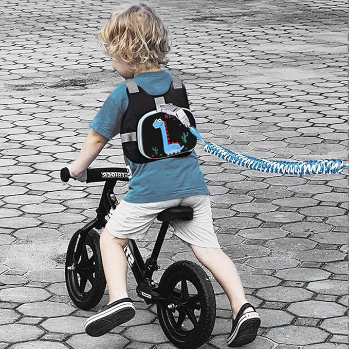 Accmor Toddler Harness Leash+ Reflective Anti Lost Wrist Link, Cute Dinosaur Kids Harness with Leash, Foldable Child Harness Baby Leash Boys Walking Wristband Assistant Belt for Outdoor Travel-CubbioJoy