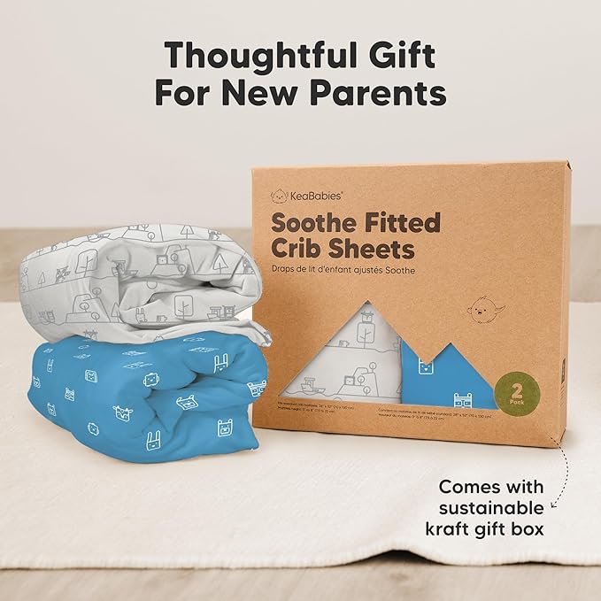 KeaBabies 2-Pack Organic Crib Sheets for Boys, Girls - 52x28 Fitted Crib Mattress Sheet Neutral, Breathable Jersey Cotton Cover for Baby Bed, Toddler Mattress, Soft & Cute Prints (KeaPixel)-CubbioJoy