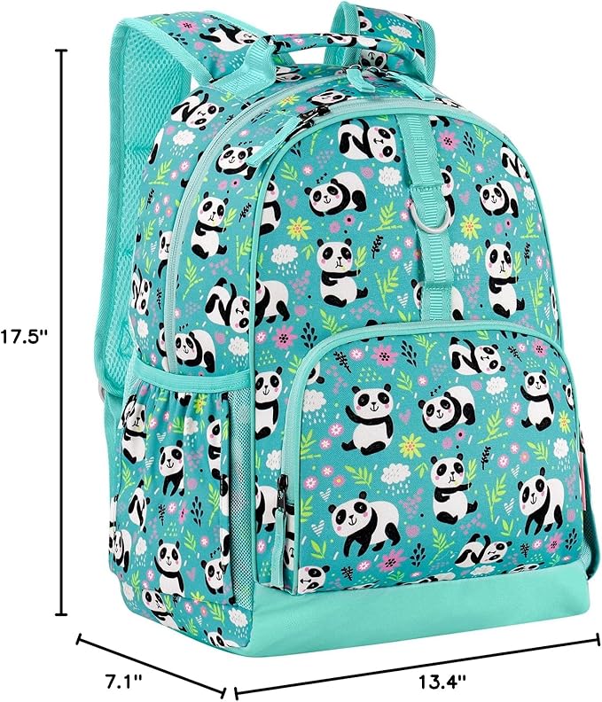 Choco Mocha Panda Backpack for Girls, Elementary School Backpack for Girls Ages 6-8 Kids Kindergarten Backpack Bookbag 17 Inch with Chest Strap, Teal-CubbioJoy