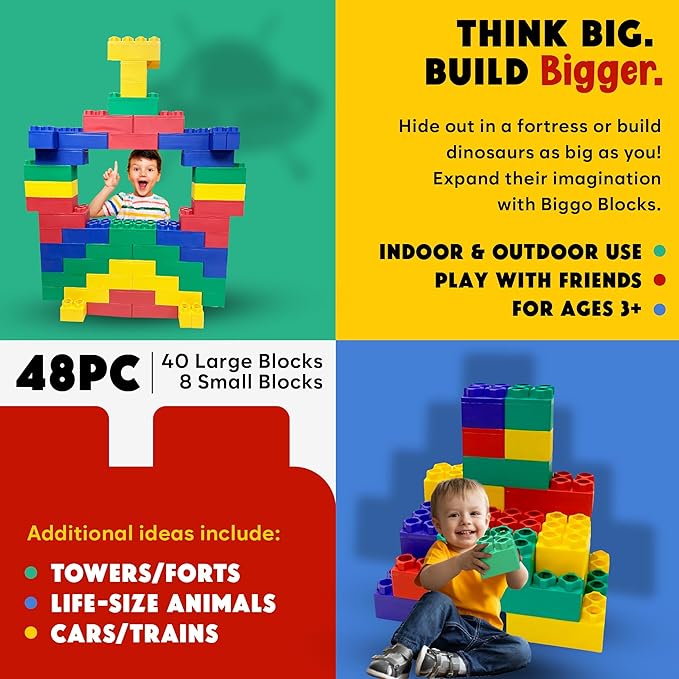 Big Blocks for Kids Ages 4-8 — Indoor & Outdoor Blocks for Kids Games — Large Building Blocks (48 pc) Learner Set-CubbioJoy
