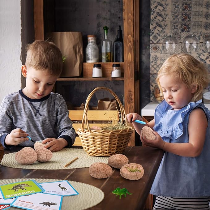 Dig Up Dinosaur Fossil Eggs, Break Open 12 Unique Eggs and Discover 12 Cute Dinosaurs, Easter Digging Toy for 3 4 5 6 7 8 9-12 Year Old Boys Archaeology Science STEM Gift-CubbioJoy