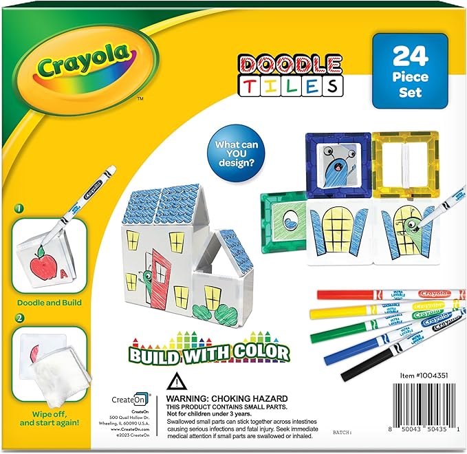 CreateOn Crayola Doodle Magnetic Tiles Building Set for Kids, Magnetic Kids’ Building Toys, STEM & Montessori Arts & Creativity Toys for Boys and Girls Ages 3+, 24-Piece Set-CubbioJoy