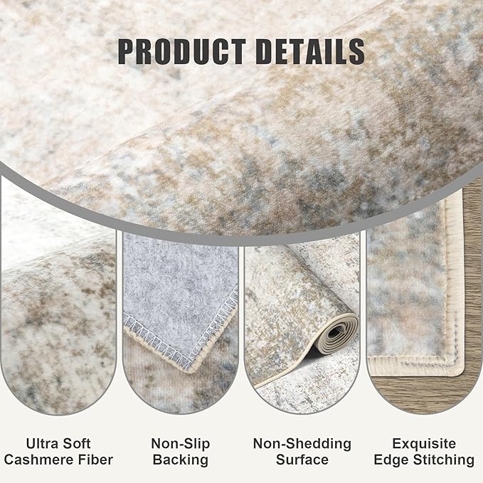 5x7 Area Rug Living Room Rug: Washable Modern Abstract Soft Thin Rug Indoor Floor No Slip Stain Resistant Carpet for Bedroom Dining Room Farmhouse Nursery Home Office - Brown Grey-CubbioJoy