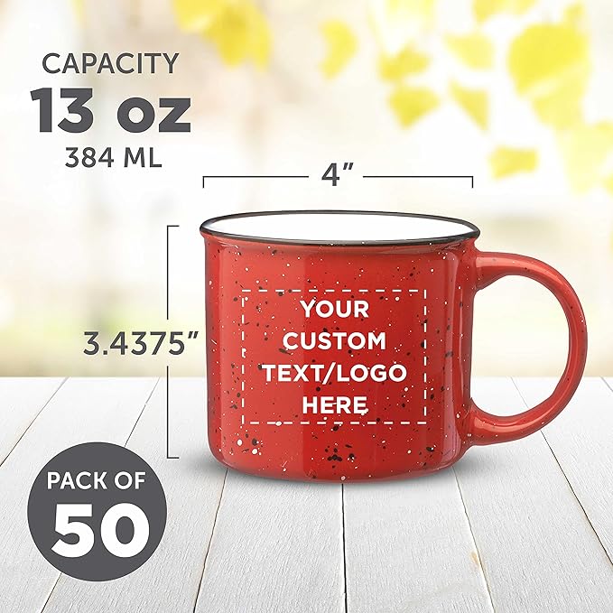 DISCOUNT PROMOS Custom Ceramic Campfire Coffee Mugs 13 oz. Set of 50, Personalized Bulk Pack - Perfect for Tea, Espresso, Cappuccino, Hot Cocoa - Red-CubbioJoy