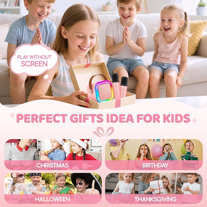 IROO Mini Karaoke Machine for Kids, 2025 TOP Toys Birthday Gifts Ideas for Girls Ages 4, 5, 6, 7, 8, 9, 10, 12+ Years Old, Portable MP3 Player with 2 Wireless Mics for Party-CubbioJoy