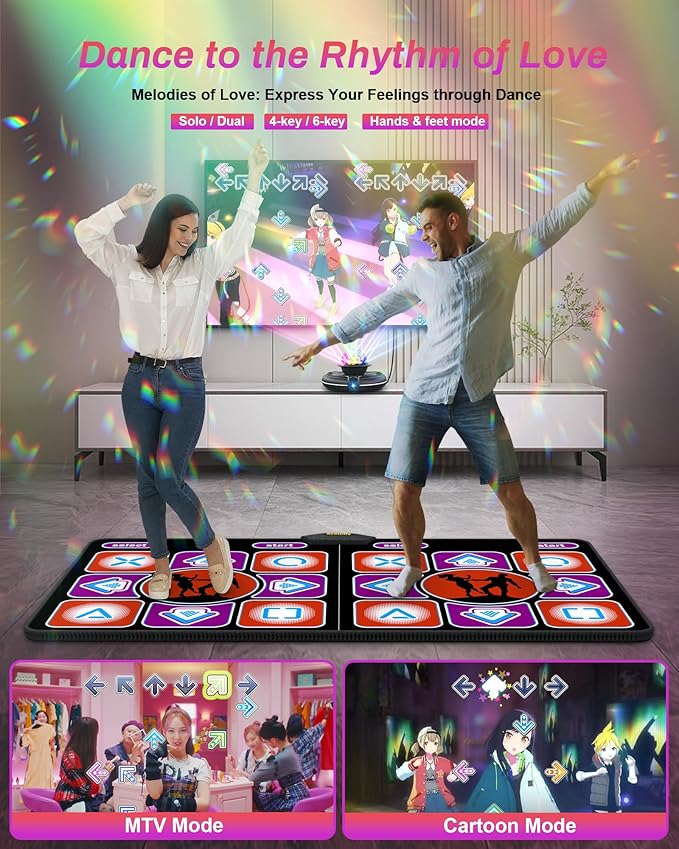 Double Dance Mat, Flannel Dance Mat for TV with HD Camera, Dual User Play Mat with Wireless Controller, Non-Slip Dance Pad for Kids Adults Girls Boys-CubbioJoy