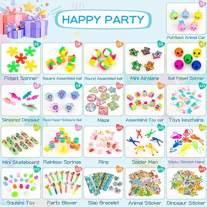 300-Piece Kids Party Favors Toys Kit for Birthdays, Classroom Prizes, Easter Egg Hunts, Carnivals & More-CubbioJoy