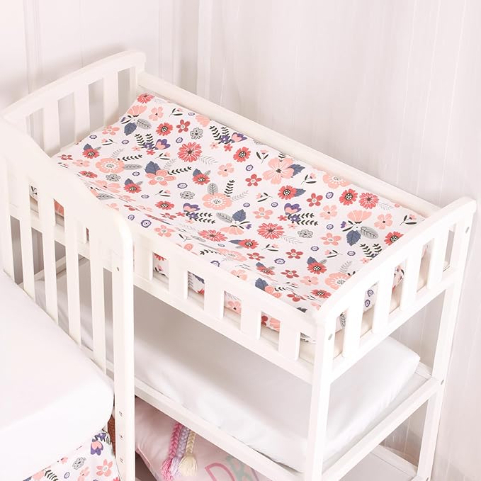 CaSaJa 4-Piece Crib Bedding Set for Boys and Girls, Nursery Baby Bedding Set Including Quilted Comforter with Fitted Crib Sheet and Changing Pad Covers, Reversible Quilt Design, Petals Flying-CubbioJoy