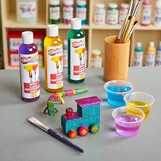 Colorations Paraben-Free Glitter Liquid Watercolor Paint, Set of 8 Vibrant Colors, 8 fl oz, Non-Toxic and Made in The USA-CubbioJoy