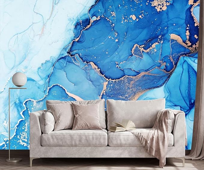 Blue Marble Wallpaper Abstract Gold Art Mural Wallpaper for Living Room Bedroom Dining Room Basement(Not Self-Adhesive)-CubbioJoy