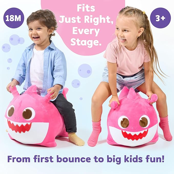 JITTERYGIT Baby Shark Bouncy Hopper - Musical Plush Toy for Kids and Toddlers - Mommy Shark (Pink)-CubbioJoy