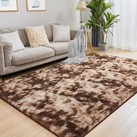 8x10 Area Rugs for Living Room, Ultra Soft Fluffy Rugs for Bedroom, Anti-Skid High Pile Indoor Carpet for Nursery, Kids Room, Playroom, Home Decoration, Tie-Dyed Brown-CubbioJoy