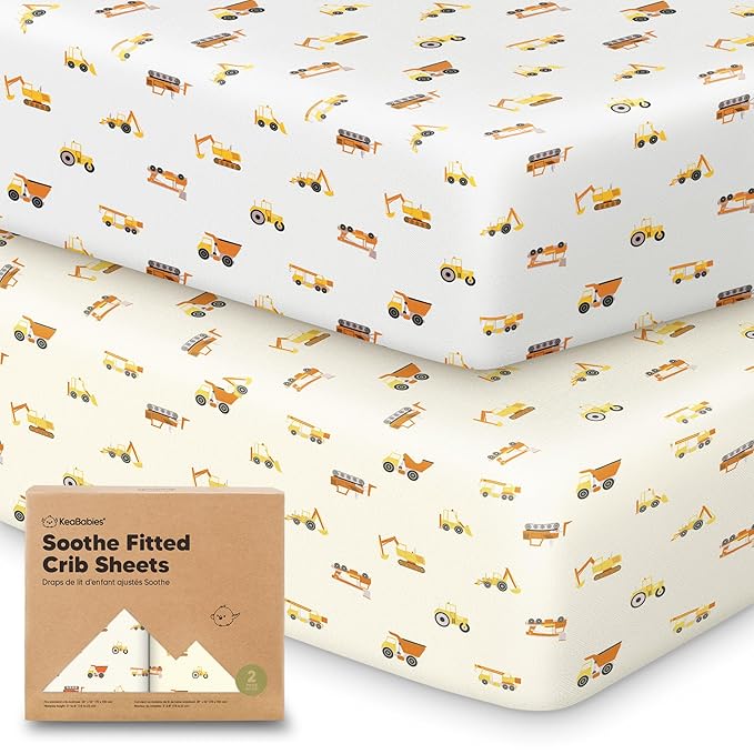 KeaBabies 2-Pack Organic Crib Sheets for Boys, Girls - 52x28 Fitted Crib Mattress Sheet Neutral, Breathable Jersey Cotton Cover for Baby Bed, Toddler Mattress, Soft & Cute Prints (Construction)-CubbioJoy