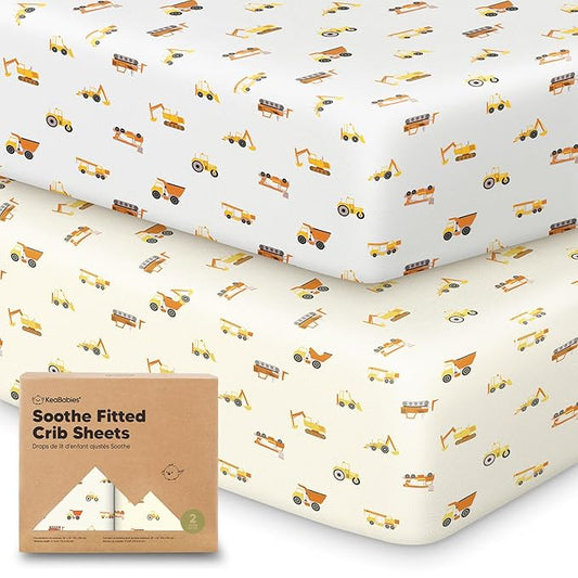 KeaBabies 2-Pack Organic Crib Sheets for Boys, Girls - 52x28 Fitted Crib Mattress Sheet Neutral, Breathable Jersey Cotton Cover for Baby Bed, Toddler Mattress, Soft & Cute Prints (Construction)-CubbioJoy