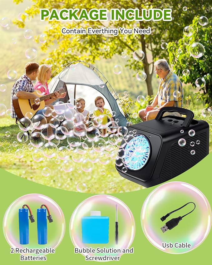 Bubble Machine Rotating Bubble Maker for Kids - 20000+ Big Bubbles Per Minute Bubbles for Toddlers 1-3| Rechargeable Atomatic Bubble Blower for Indoor Outdoor Party Weeding-CubbioJoy