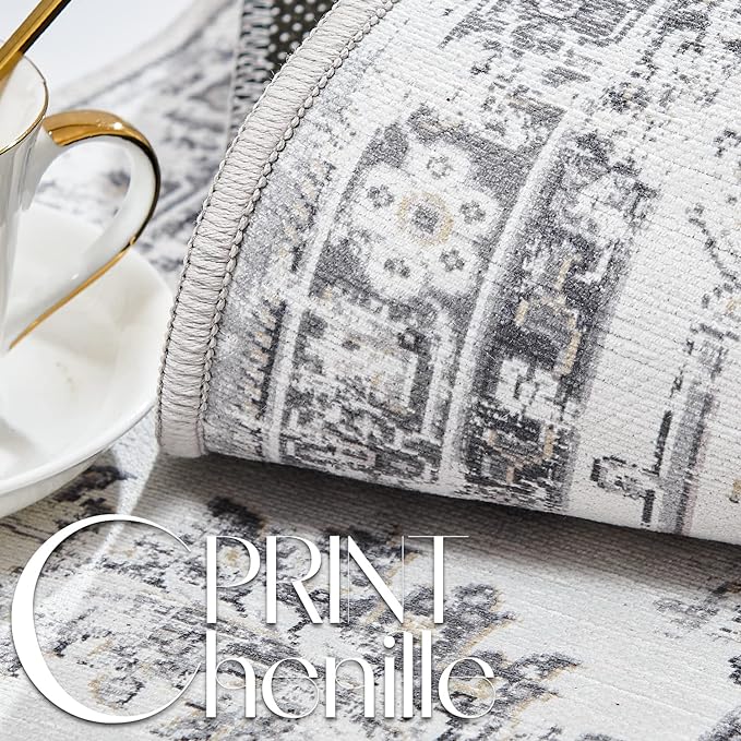 jinchan Hallway Runner Rug 3x10 Machine Washable Runner Rug Grey Vintage Floral Design Non-Slip Low Pile Ultra-Thin for Kitchen Laundry Room Bedroom Farmhouse (3‘x10',Grey)-CubbioJoy