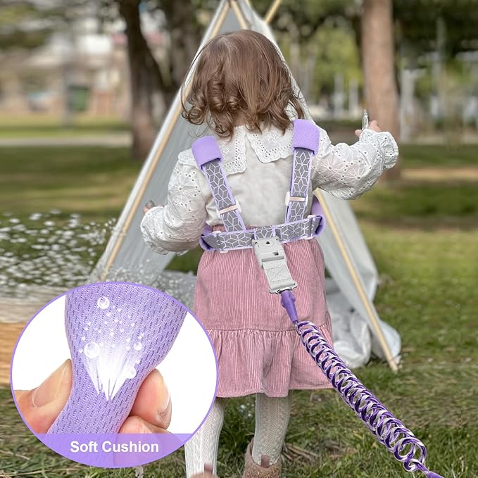 Accmor 3 in1 Toddler Harness Leash, Reflective kid Harness with Anti Lost Wrist Link, Harness Leash for Toddlers, Child Walking Harness kids Leash Wristband Rope Belt with Lock for Baby Girls (Purple)-CubbioJoy