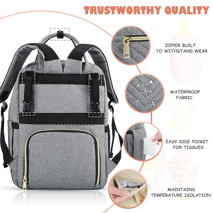 Baby Diaper Bag Backpack, Travel Diaper Bags for Baby Girl Boy Large Capacity Baby Bag Backpack for Women Grey-CubbioJoy