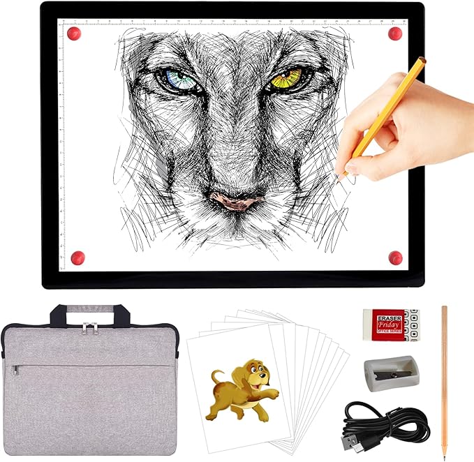 A4 Rechargeable Light Pad with Carry Bag, KOBAIBAN Wireless Magnetic Tracing Light Box, 5-Level Brightness LED Light Tablet Board, Cordless Battery Powered Light Drawing Table for DIY Diamond Painting-CubbioJoy