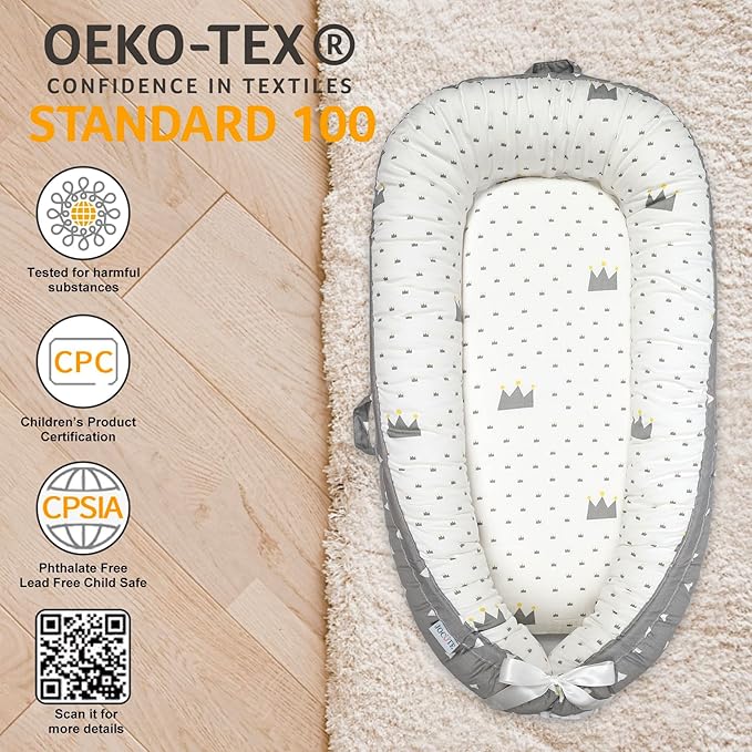 Baby Lounger | Organic Cotton Infant Lounger | Reversible, Adjustable & Portable Floor Lounger | Soft, Breathable, Washable Cover-CubbioJoy