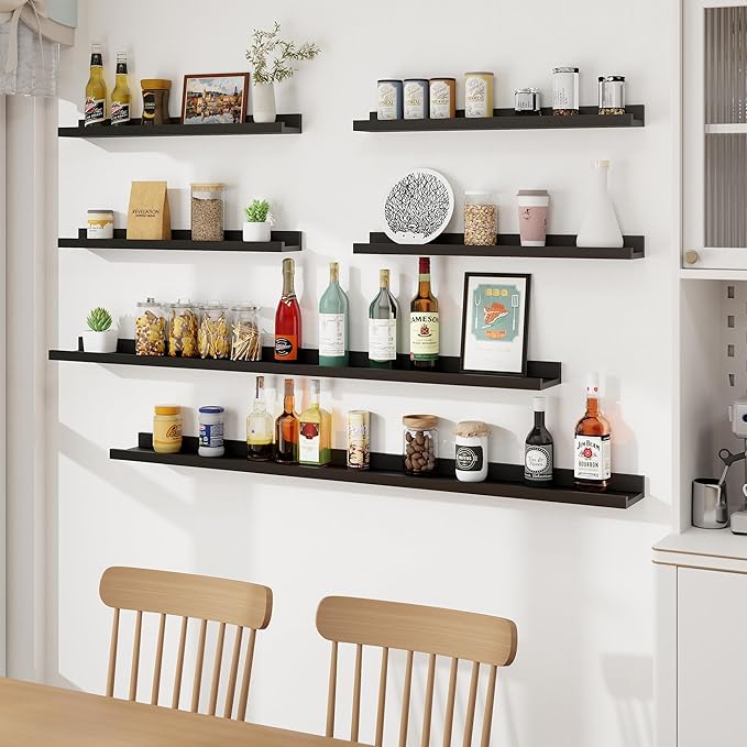 Axeman Picture Ledge Shelf, Floating Shelves for Wall Decor Storage Set of 6, 48 inch Floating Wall Mounted Shelves, Wall Shelves with Lip for Living Room, Bedroom, Nursery, Bathroom, Kitchen, Black-CubbioJoy