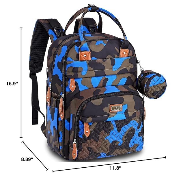 BabbleRoo Diaper Bag Backpack - Baby Essentials Travel Tote - Multi function Waterproof Diaper Bag, Travel Essentials Baby Bag with Changing Pad, Stroller Straps & Pacifier Case - Unisex, Blue Camo-CubbioJoy