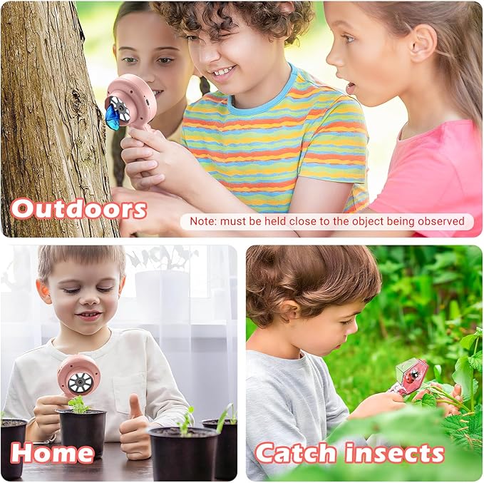 2 in 1 Kids Microscope with Bug Catcher,HD 500X Digital Microscope for Kids with 2" Screen,Photo and Video,STEM Educational Science Kit Learning Toys for Age 3-12 Girls & Boys Birthday Gifts (Pink)-CubbioJoy