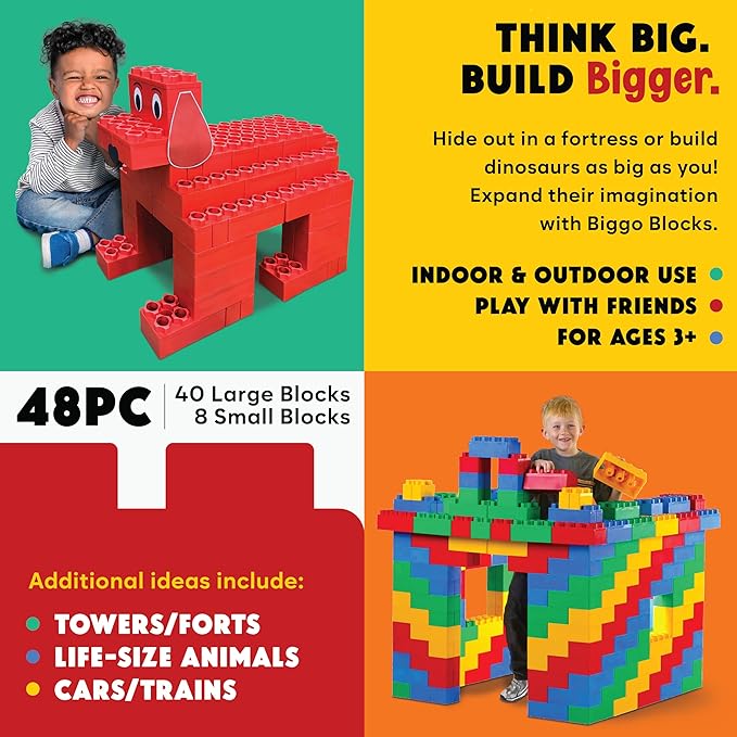 Big Blocks for Kids Ages 4-8 — Indoor & Outdoor Blocks Kids Games — Red Large Building Blocks - 48 pc-CubbioJoy