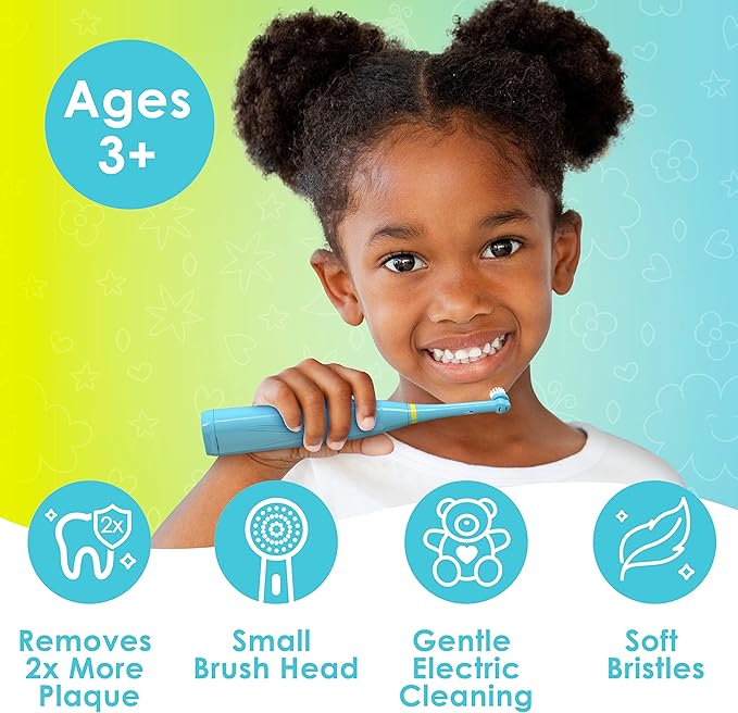 Brusheez Kids’ Electric Toothbrush Set - Safe & Effective for Ages 3+ - Parent Tested & Approved with Gentle Bristles, 2 Brush Heads, Rinse Cup, 2-Minute Timer, & Storage Base (Ollie The Elephant)-CubbioJoy