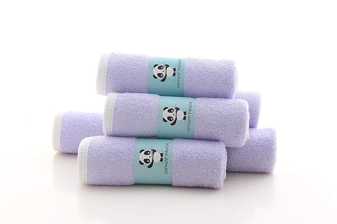 HIPHOP PANDA Baby Washcloths, Rayon Made from Bamboo - 2 Layer Ultra Soft Absorbent Newborn Bath Face Towel - Reusable Baby Wipes for Delicate Skin - Purple, 6 Pack-CubbioJoy