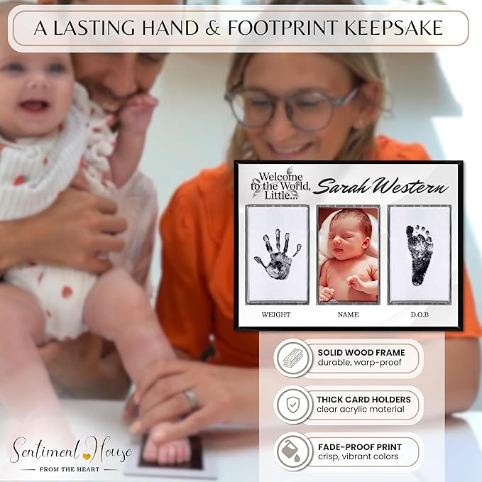 Inkless Hand and Footprint Kit, Baby Keepsake Plaque & Baby Shower Gifts - Ideal as Mom To Be Gift, Nursery Picture Frames, Clean Touch Hand and Footprint Kit (Style 1 - Design 4)-CubbioJoy