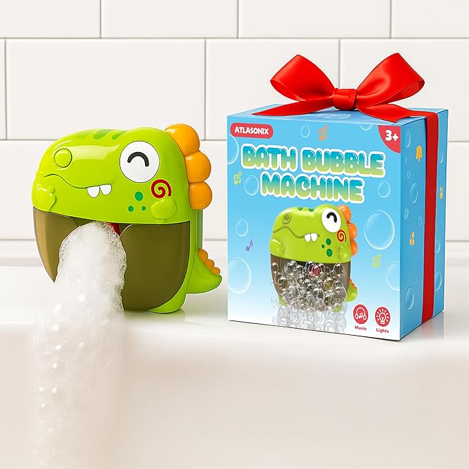 Bath Bubble Machine - Bubble Bath Maker with Lights & Music - Baby Bath Toys Bubble Maker for Bathtub - Dinosaur Toys for Kids 2-4, Strong Suction BPA Free-CubbioJoy