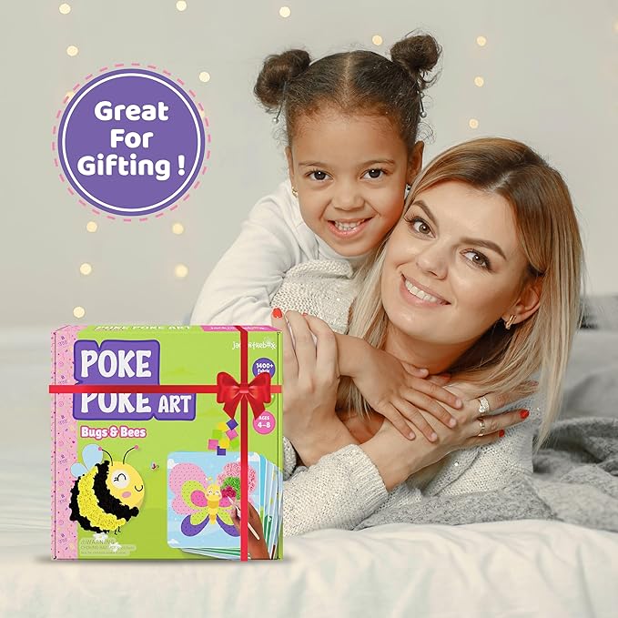 jackinthebox Poke Poke Art – Bugs Theme, Mess-Free Fabric Art and Craft, Flower Pressing Kits, Gift for Kids, Toys for Girls and Boys Ages 4 5 6 7 8-CubbioJoy