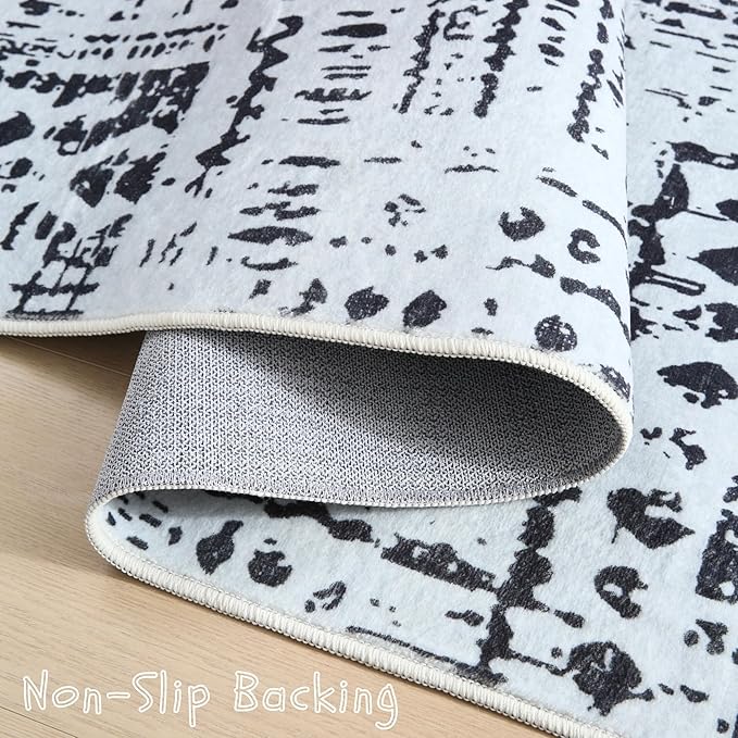 Door Mat Indoor Entrance 2x3 Rug Machine Washable Boho Moroccan Small Area Rug Non-Slip Low Pile Throw Rugs for Entryway, Kitchen, Front Door Indoor Entrance,Kids Room (Black and White)-CubbioJoy