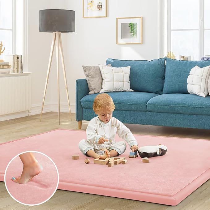 Baby Play Mat for Floor Tummy Time Mat Nursery Rug Muscle Mat Area Rug Playroom Rug Tatami Mat 6'7"x4'11" Memory Foam 1.3" Thick Crawling Mat for Babies,Toddlers, Infants, Kids,Floor Mat(Pink)-CubbioJoy
