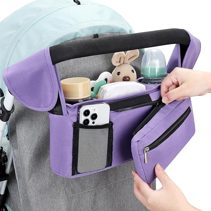 Accmor Universal Stroller Organizer with Insulated Cup Holder Detachable Phone Bag and Shoulder Strap,Stroller Bag Caddy Organizer Fits for Uppababy, Baby Jogger, Britax Strollers-CubbioJoy