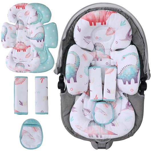 Infant Car Seat Insert, 2-in-1 Head & Body Carseat Support for Baby Newborn Toddler with Strap Covers, Reversible Ultra-Soft Cushion for Baby Carseat, Stroller, Swing & Bouncer-CubbioJoy
