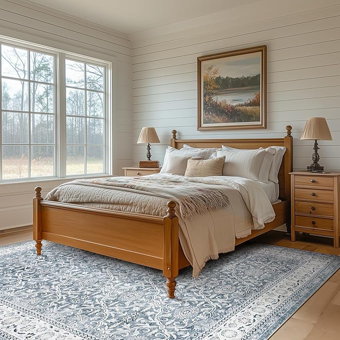 jinchan Floral 6x9 Area Rugs for Living Room - Machine Washable Vintage Distressed Boho Design Throw Rug Stain Resistant Carpet Low-Pile Thin Non-Slip for Bedroom Dining Room Nursery (6‘x9',Grey)-CubbioJoy