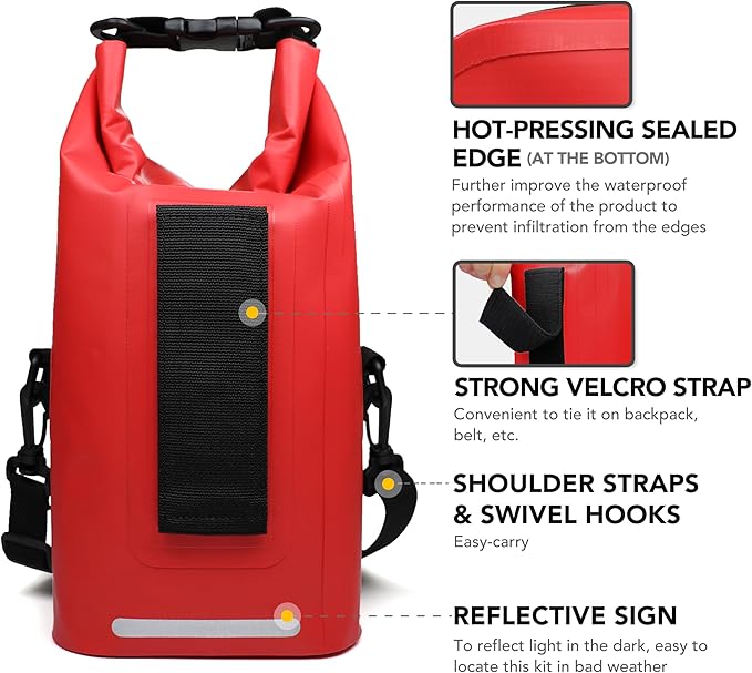 250 PCS Waterproof First Aid Kit, Roll Top Reflective Boat Dry Bag Bug Out Bags, Emergency Medical Kit Ideal for Boating, Camping, Fishing, Kayaking, Floating, Red-CubbioJoy