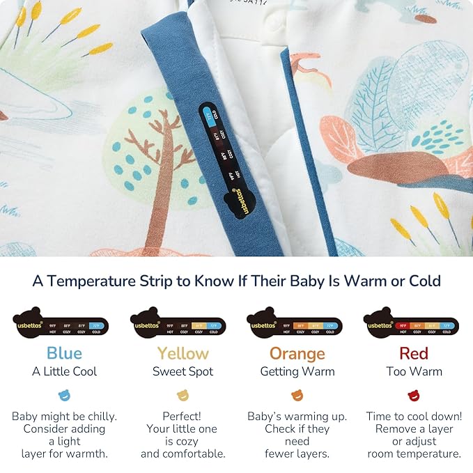 Baby Sleep Sack 12-18 Months, Cotton Detachable Long Sleeve Sleep Sack, 2.5 Tog Toddler Sleeping Sack with Temperature Strips, 2-Way Zipper Wearable Blankets for Newborns, Dinosaur-CubbioJoy