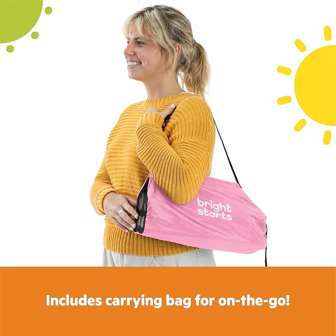 Bright Starts Pop 'N Sit Portable Booster, Indoor/Outdoor Use, Floor Seat with Feeding Tray, Pink, 6 Mos - 3 Yrs-CubbioJoy