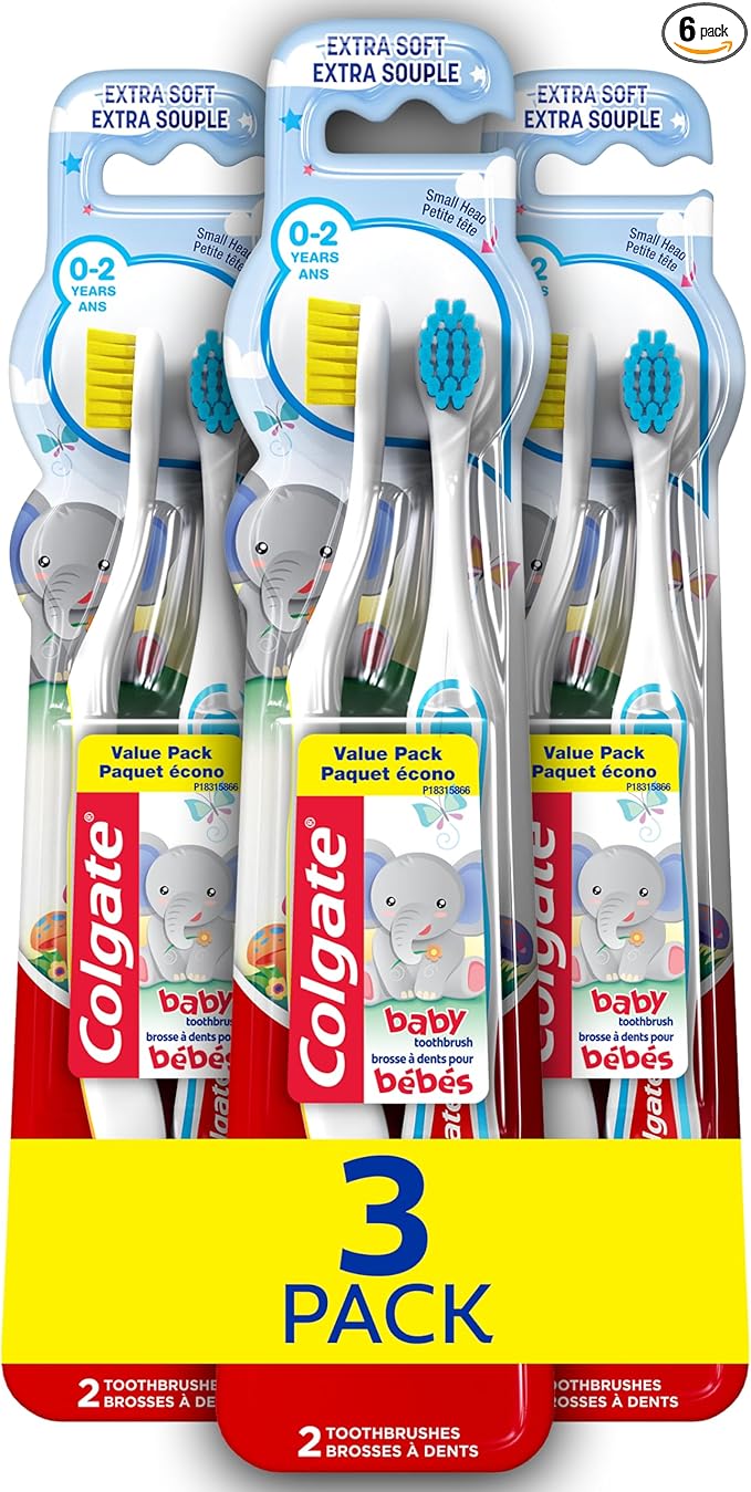 Colgate My First Baby and Toddler Toothbrush, Extra Soft Infant Training Toothbrush, Ages 0-2, 6 Count-CubbioJoy